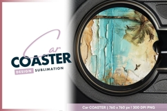 Textured coastal artwork round car coaster design Product Image 1