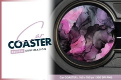 Pink and purple alcohol ink abstract round car coaster Product Image 1