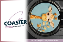 Cute giraffe with leaves illustration for round car coaster Product Image 1
