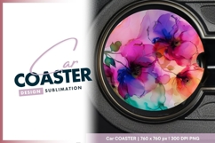 Floral illustration for round car coaster png Product Image 1
