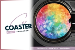 Rainbow floral watercolor background round car coaster Product Image 1