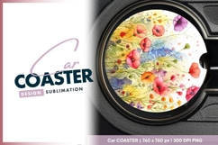 Watercolor flower meadow illustration for round car coaster Product Image 1