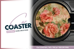 Vintage peach roses round car coaster Product Image 1