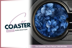 Elegant blue floral arrangement for round car coaster png Product Image 1