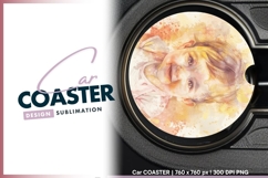 Watercolor portrait of a smiling baby round car coaster Product Image 1