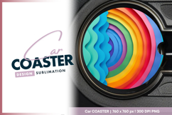Colorful rainbow waves round car coaster png Product Image 1
