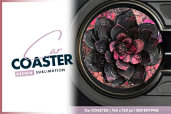 Abstract floral art round car coaster png Product Image 1