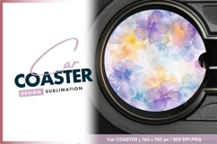 Watercolor floral circular design round car coaster Product Image 1