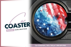 Watercolor american flag circle design round car coaster png Product Image 1