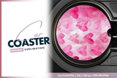 Watercolor heart pattern for round car coaster png Product Image 1