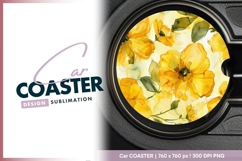 Watercolor floral pattern design yellow round car coaster Product Image 1