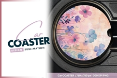 Watercolor flower round car coaster png Product Image 1