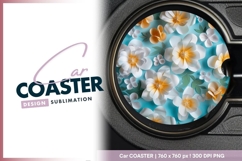 Elegant paper flower arrangement on blue round car coaster Product Image 1