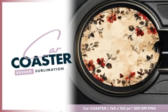 Vintage floral round car coaster png Product Image 1