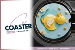 Yellow duck paper art design round car coaster png Product Image 1