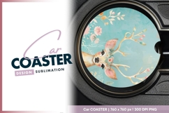 Deer with floral crown round car coaster design png Product Image 1