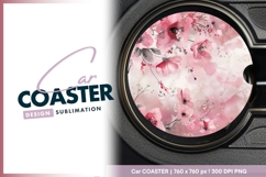 Pink floral watercolor design round car coaster Product Image 1
