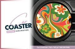 Retro floral pattern colorful round car coaster Product Image 1