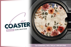 Vintage floral circle design for round car coaster Product Image 1