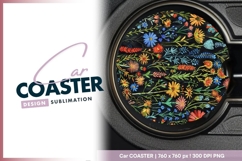 Floral embroidery pattern round car coaster png Product Image 1