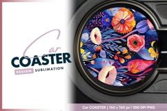 Floral pattern round car coaster png Product Image 1