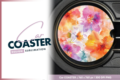 Watercolor floral pattern for round car coaster png Product Image 1