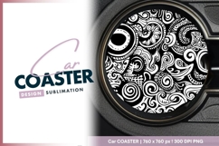 Black and white abstract round car coaster design png Product Image 1