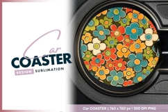 Retro flower circle pattern round car coaster Product Image 1