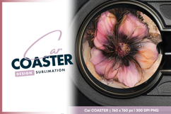 Pink flower with gold accents round car coaster png Product Image 1