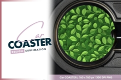 Green leaves pattern round car coaster png Product Image 1