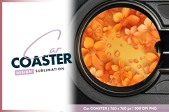 Orange floral round car coaster png design Product Image 1