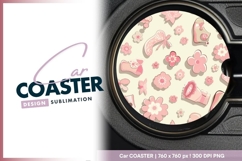 Cute baby shoes and flowers pattern round car coaster png Product Image 1