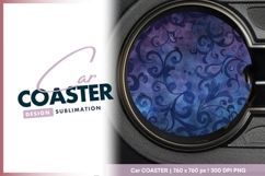 Elegant blue and purple floral round car coaster Product Image 1