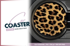 Leopard print fur texture round car coaster Product Image 1