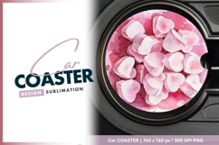 Watercolor pink hearts round car coaster png Product Image 1
