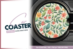 Floral round car coaster png design Product Image 1
