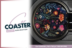 Colorful floral arrangement dark round car coaster png Product Image 1