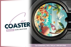 Whimsical candy beach round car coaster png Product Image 1