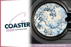 Blue floral round car coaster png Product Image 1