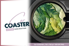 Abstract green leaves round car coaster design Product Image 1