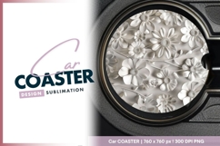 Elegant white flower floral round car coaster Product Image 1