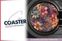Floral circle round car coaster png design Product Image 1