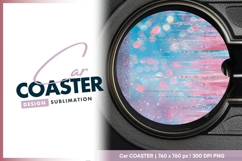 Pink and blue glittery round car coaster Product Image 1