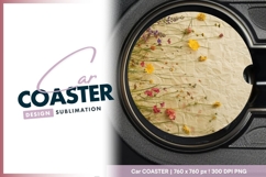 Floral field round car coaster png Product Image 1