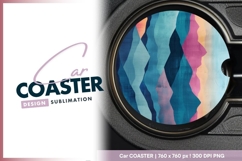 Colorful mountain layers round car coaster png Product Image 1