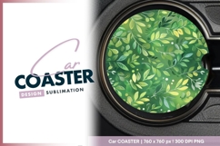 Green leafy branch circle round car coaster Product Image 1