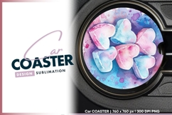 Watercolor hearts circle round car coaster png Product Image 1