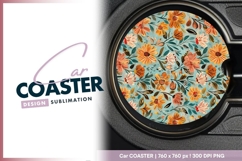 Floral pattern for round car coaster png Product Image 1