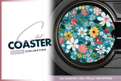 Colorful floral pattern round car coaster png Product Image 1