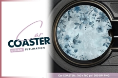 Blue floral round car coaster design png Product Image 1